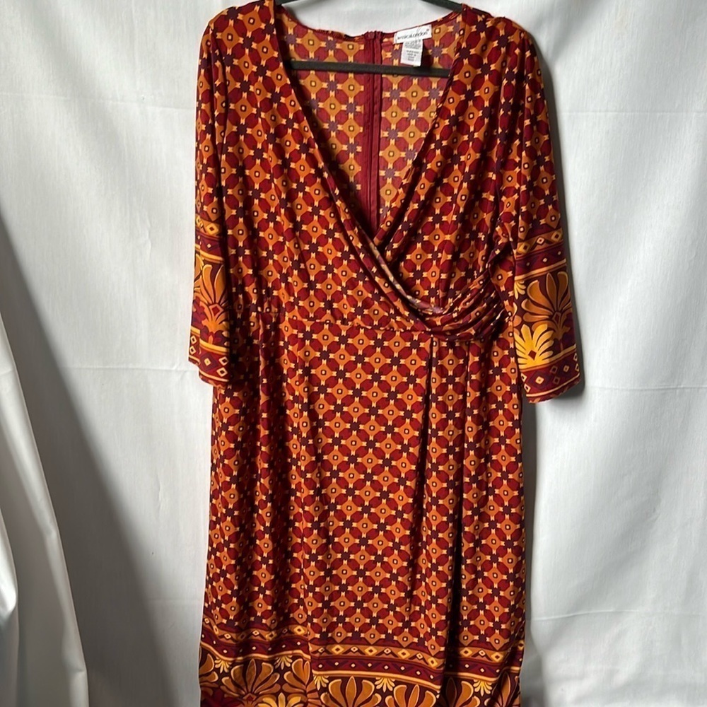 Jessica London Faux Wrap Midi Dress Fall Print Size 16